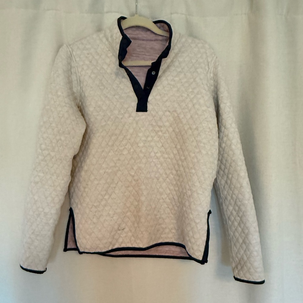 Marine Layer Cream Quilted Pullover with Black Trim